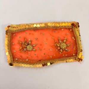 Mata Rani / Radha Rani Orange Chunri with Golden Embroidery & Sequin Border
