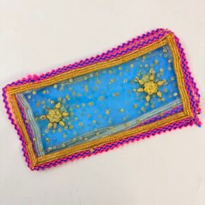 Mata Rani / Radha Rani Blue Chunri with Golden Embroidery & Pink Multicolour Border