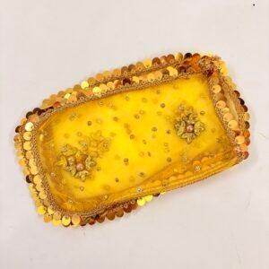 Mata Rani / Radha Rani Yellow Chunri with Golden Embroidery & Sequin Border