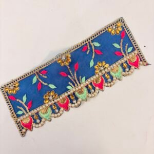Mata Rani / Radha Rani Royal Blue Chunri with Pearl & Multicolour Embroidered Border