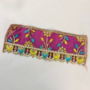 Mata Rani / Radha Rani Magenta Chunri with Pearl & Multicolour Embroidered Border