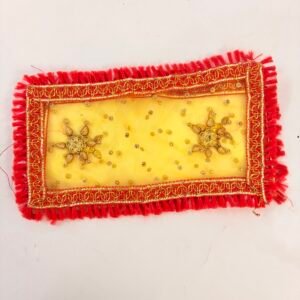 Mata Rani / Radha Rani Yellow Chunri with Red Fringes & Golden Embroidery