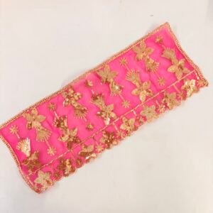 Mata Rani / Radha Rani Pink Chunri with Golden Embroidered Floral Border